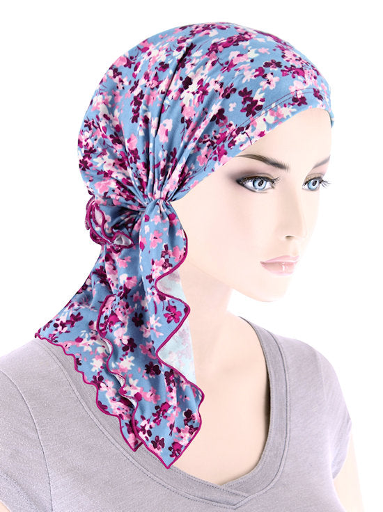 BELLA-864#The Bella Scarf Blue Pink Floral *Clearance/Final Sale*