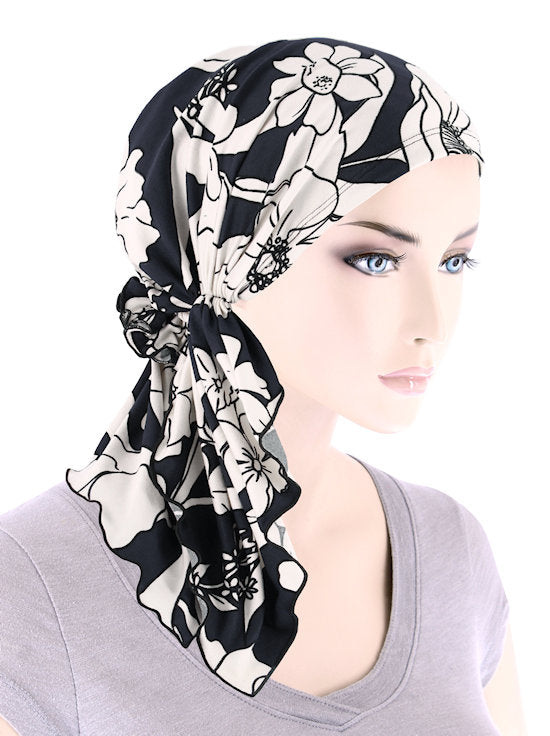 BELLA-876#The Bella Scarf Black Cream Bold Floral