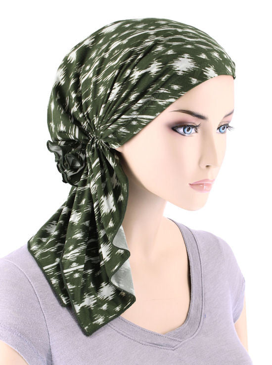 BELLA-719#The Bella Scarf Olive Green Abstract Ikat