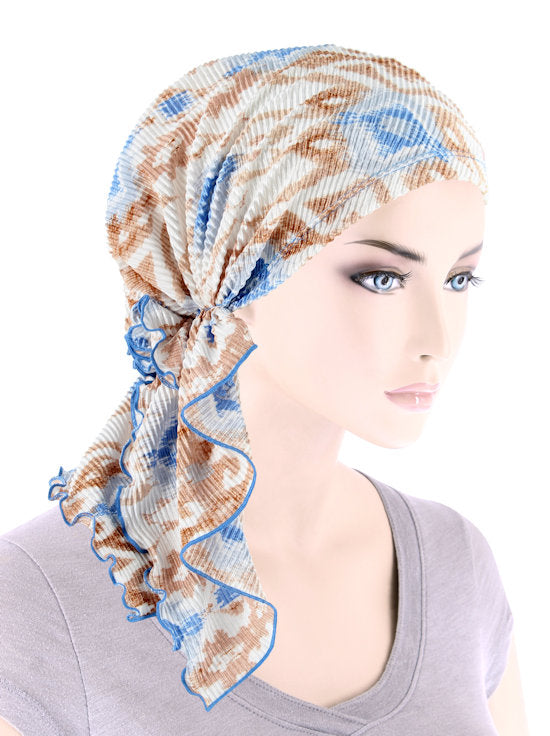 BELLA-772#The Bella Scarf Plisse Ikat Blue Beige *Clearance/Final Sale*