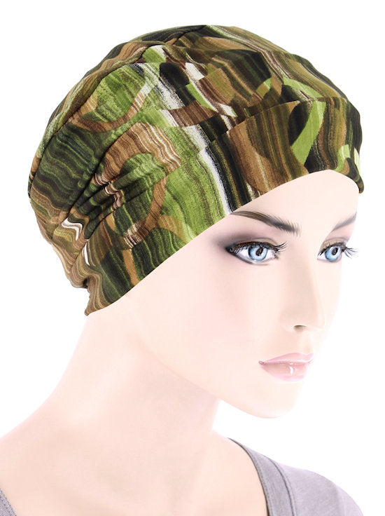 CKC-135#Chemo Cloche Cap in Green Brown Abstract